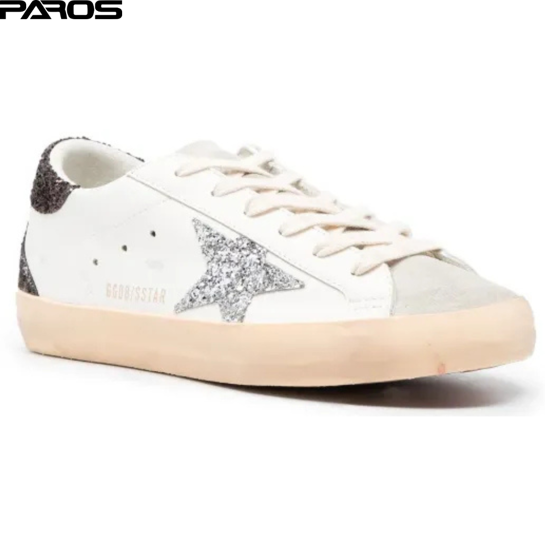 Golden Goose Super-Star Silver Glitter Star Black Glitter