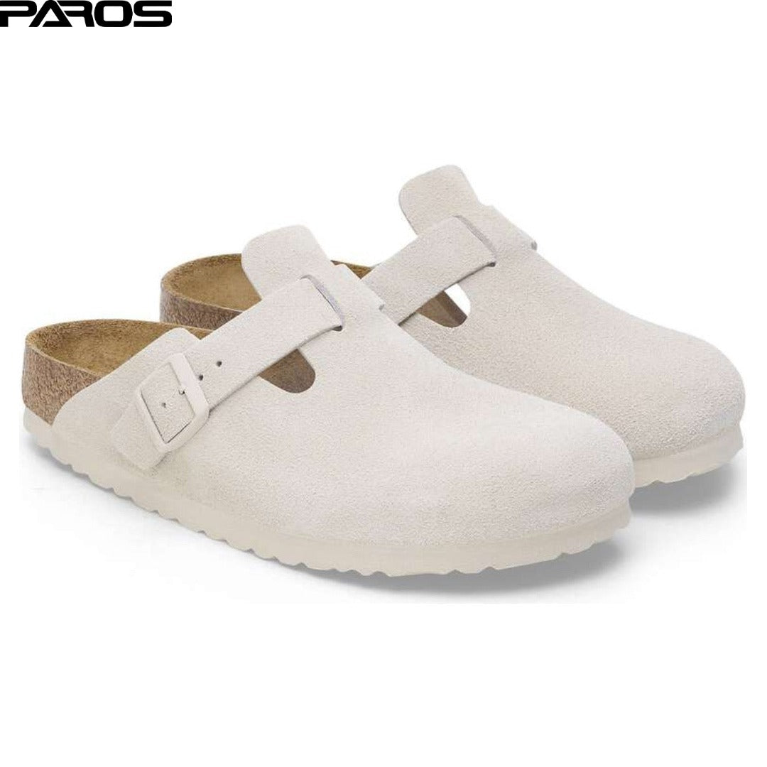 Birkenstock Boston Soft Footbed Suede Leather 'Antique White'