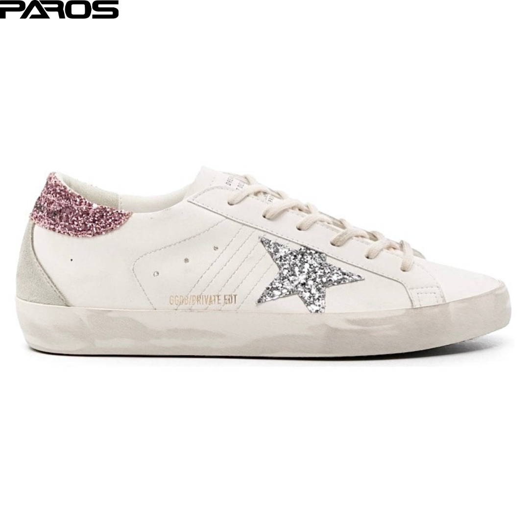 Golden Goose Super-Star – White / Pink / Grey (Glitter Star)