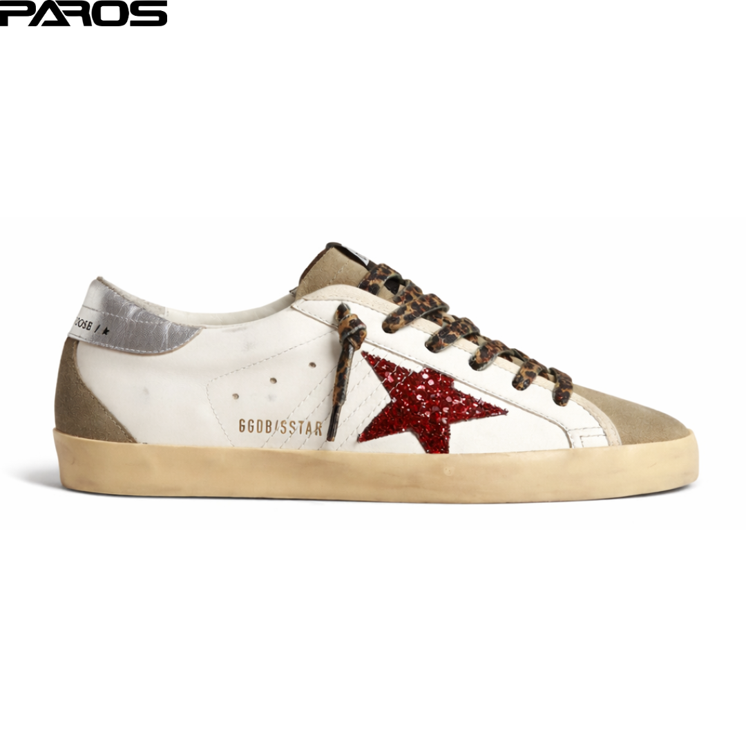 Golden goose Super-Star with burgundy glitter star and silver heel tab