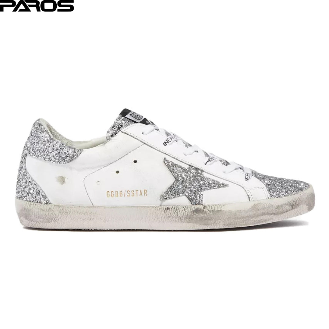 Golden Goose Superstar in White and Silver glitter