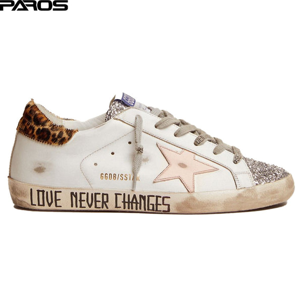 Golden Goose Superstar in silver glitter tongue and handwritten lettering on the foxing