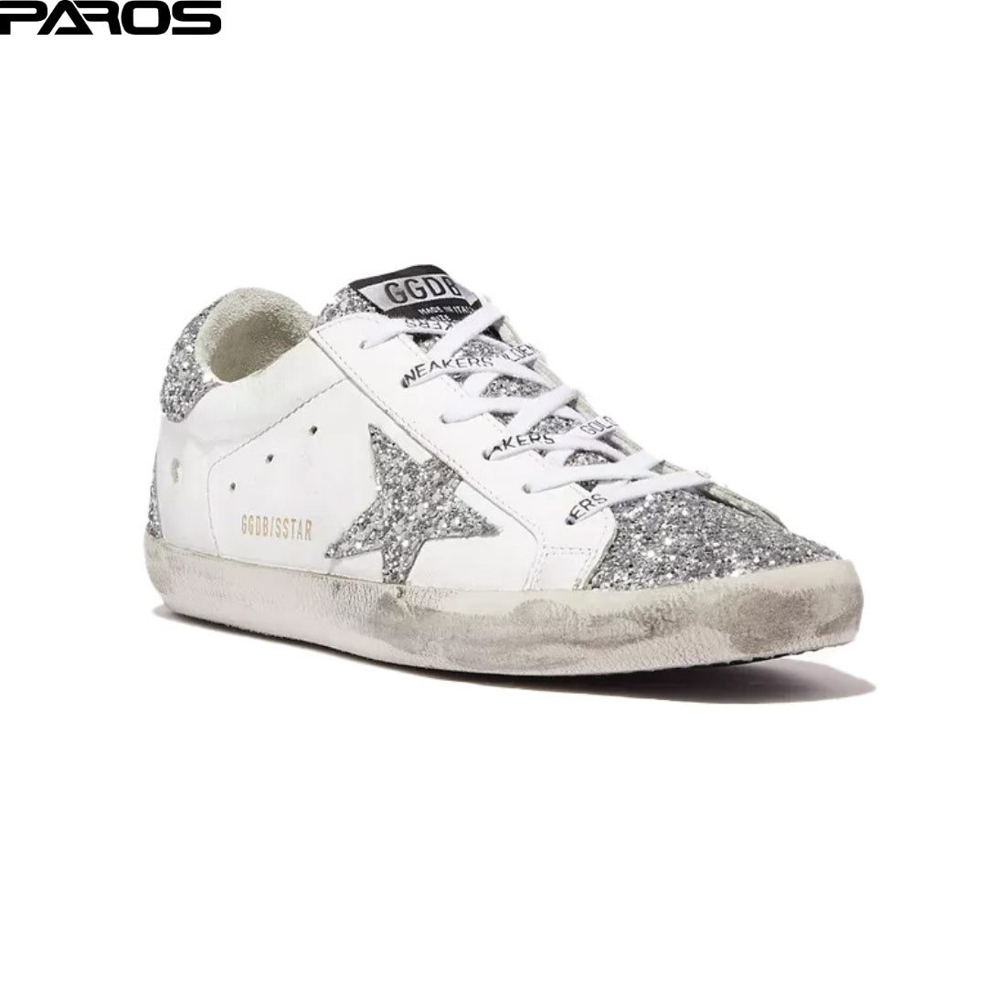 Golden Goose Superstar in White and Silver glitter