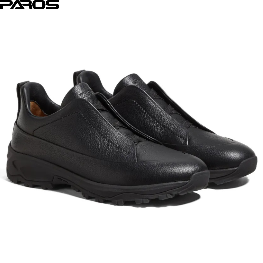 Zegna leather triple stitch monte “Black”