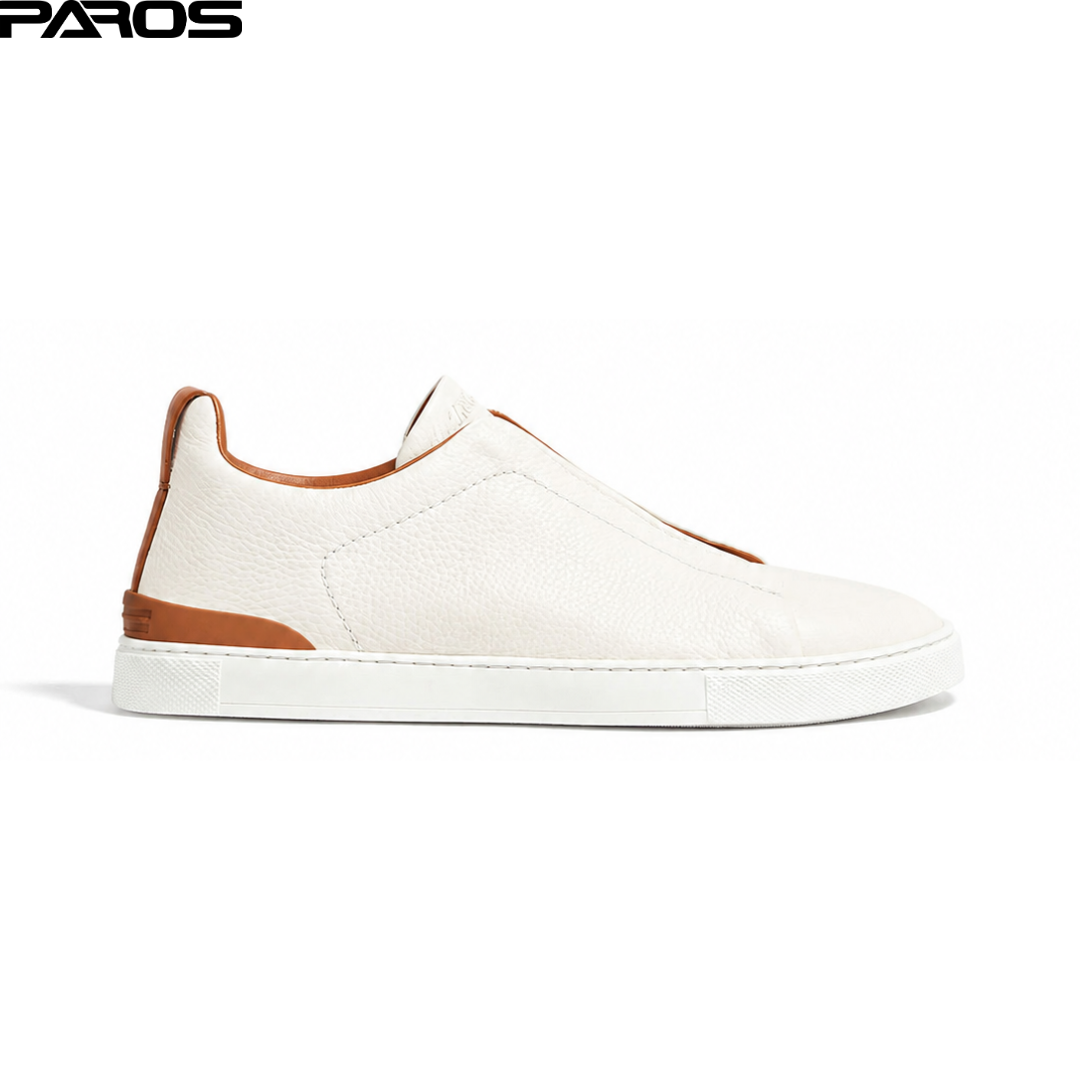 Zegna Off White Deerskin Triple Stitch