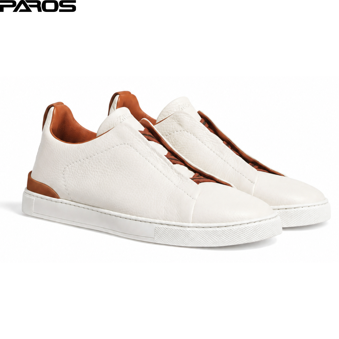 Zegna Off White Deerskin Triple Stitch