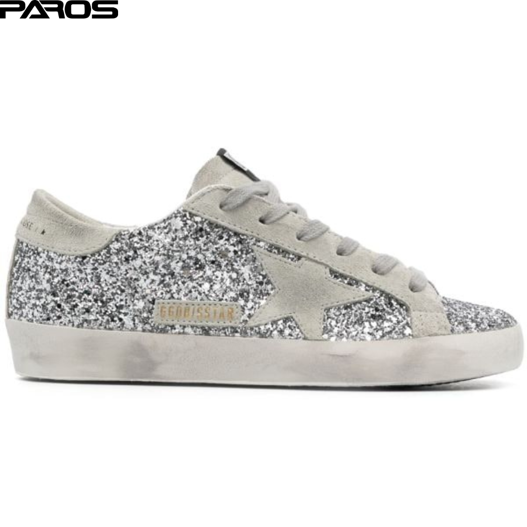 Golden Goose Superstar in Silver glitter and gray