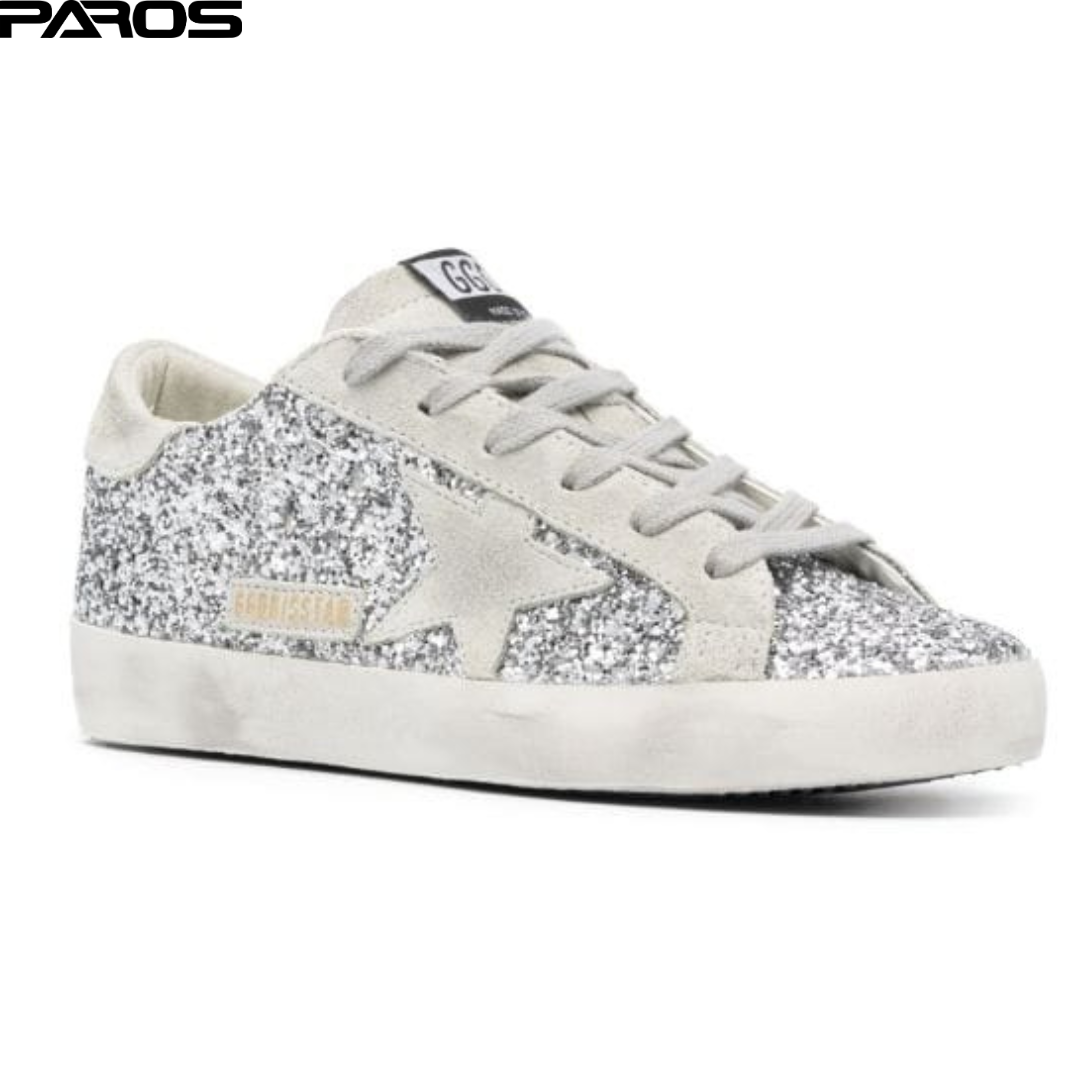 Golden Goose Superstar in Silver glitter and gray