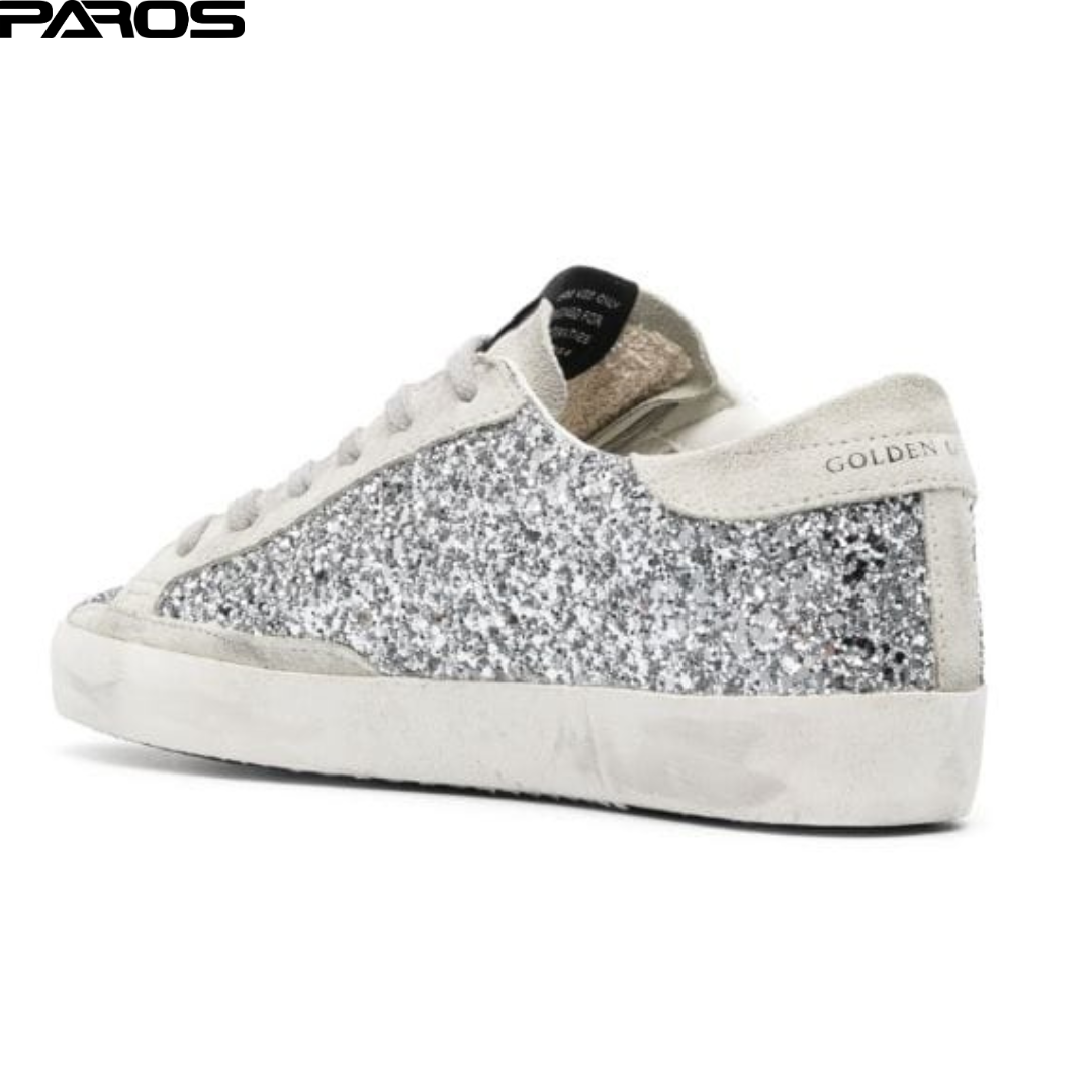 Golden Goose Superstar in Silver glitter and gray