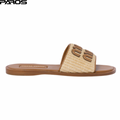 Raffia-effect woven fabric slides