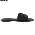 Raffia-effect woven fabric slides-Black