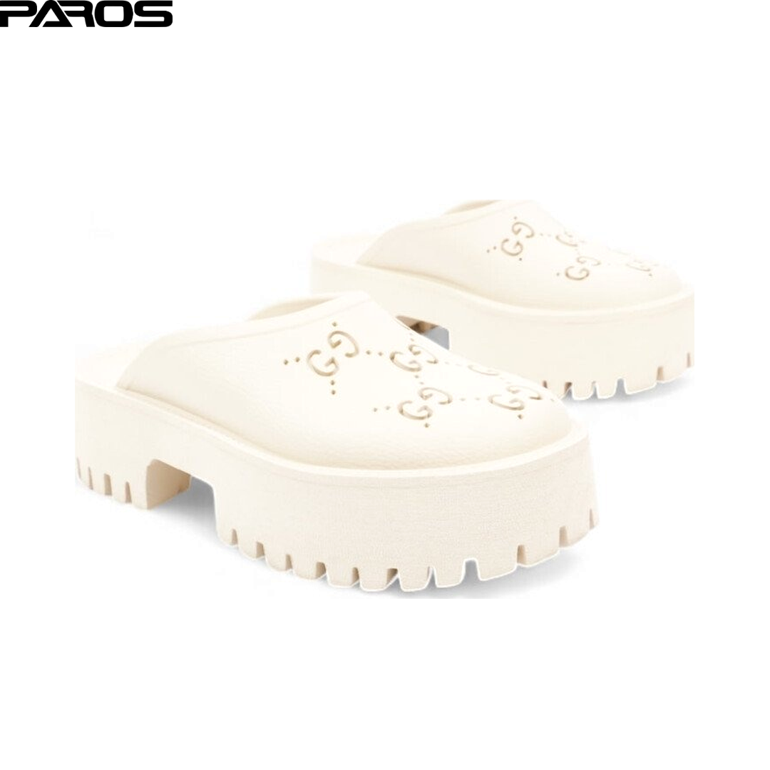 Gucci Elea Perforated Rubber Platform Mule 'White'