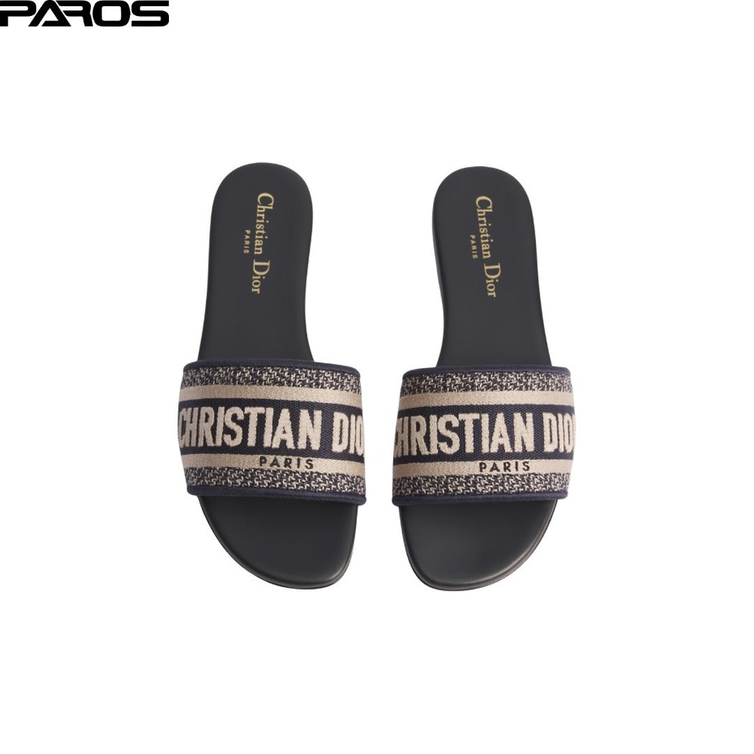 Dior Dway Slide 'Deep Blue Embroidered Cotton'