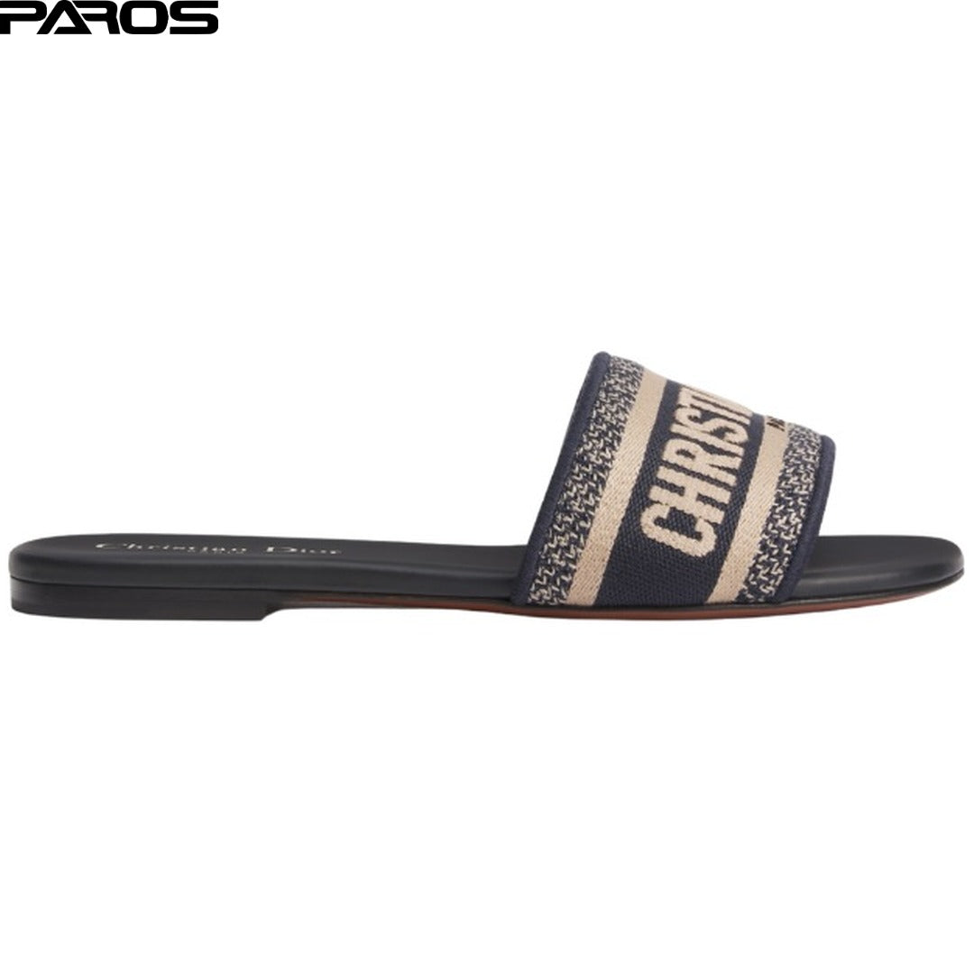 Dior Dway Slide 'Deep Blue Embroidered Cotton'