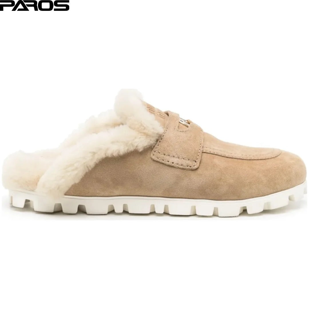 Miu Miu Suede Mules 'Ecru'