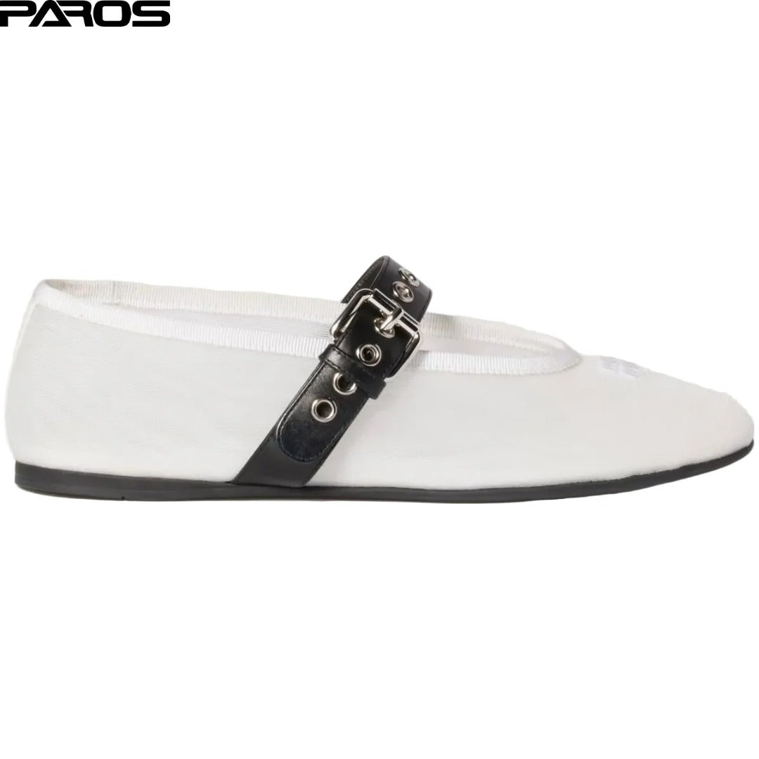 Miu Miu Mesh Fabric Ballerinas 'White'