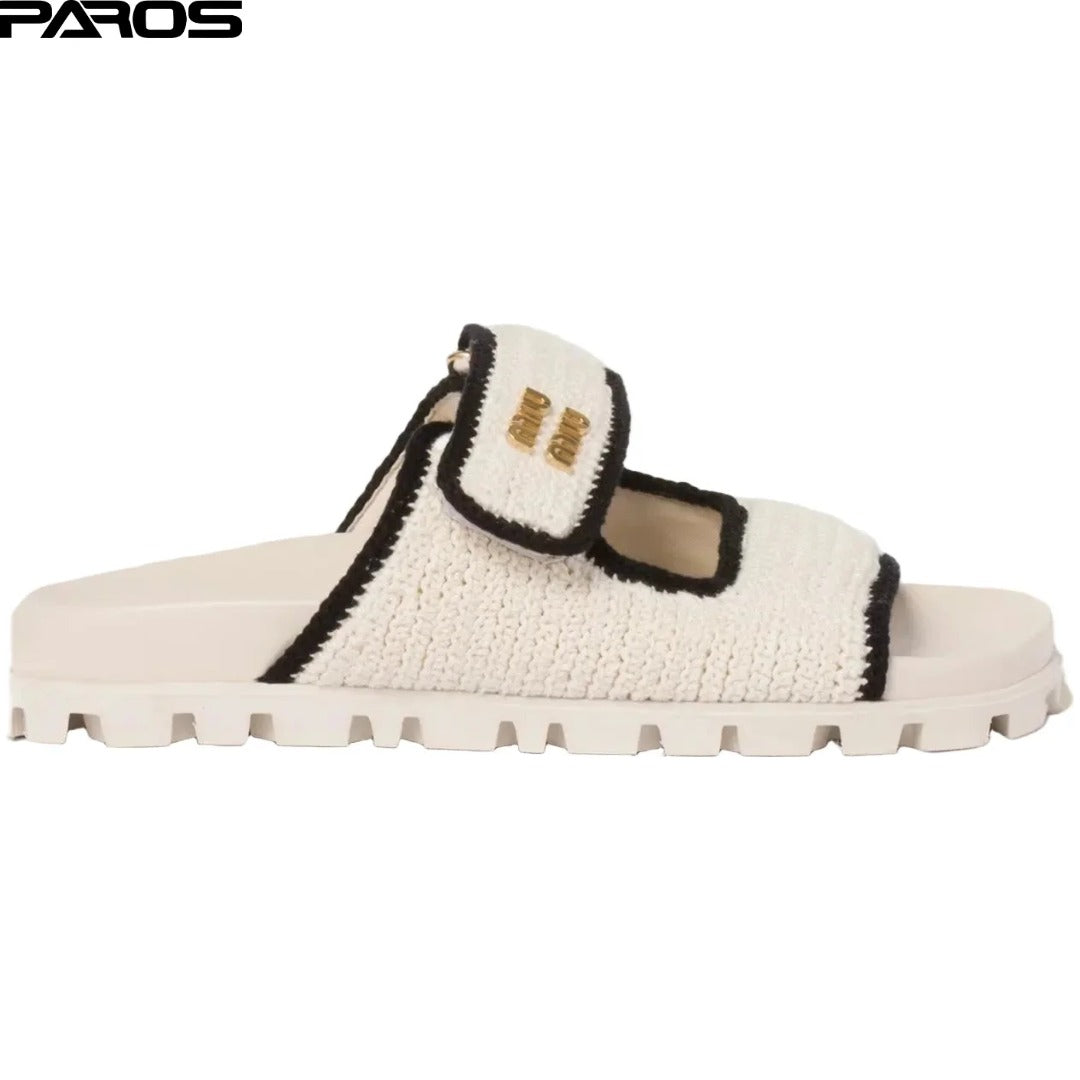 Miu Miu Crochet Knit Sandals 'Ivory Black'