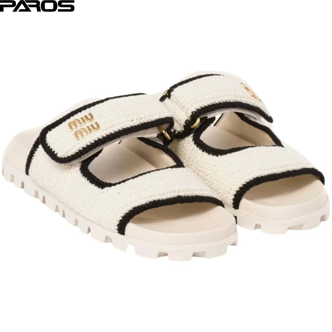 Miu Miu Crochet Knit Sandals 'Ivory Black'