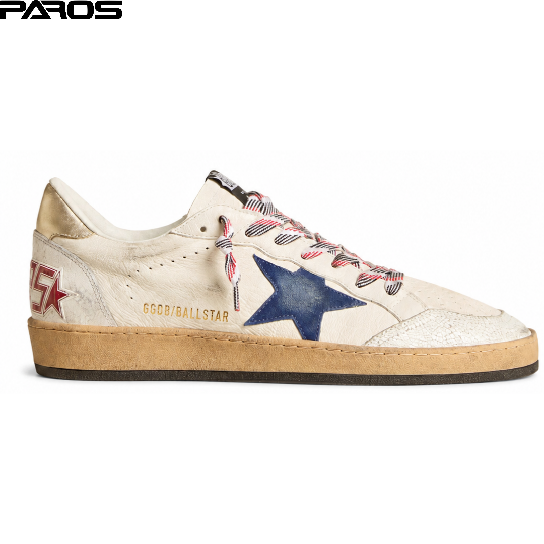 Golden Goose Ball Star in nappa leather with blue suede star and platinum leather heel tab