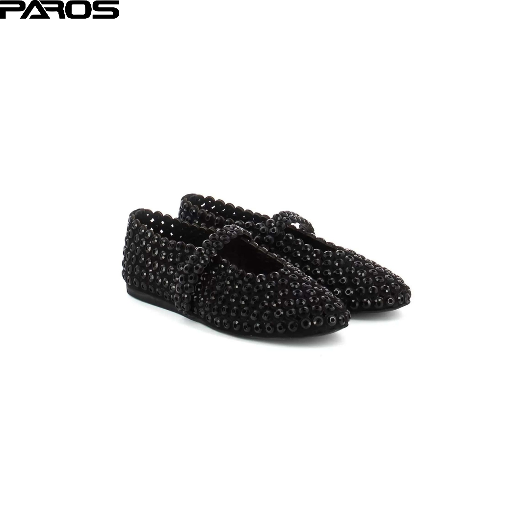 Alaïa Suede Glass-Embellished Ballet Flats 'Black'