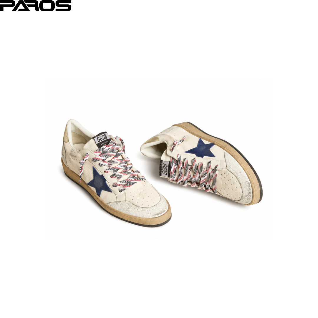 Golden Goose Ball Star in nappa leather with blue suede star and platinum leather heel tab