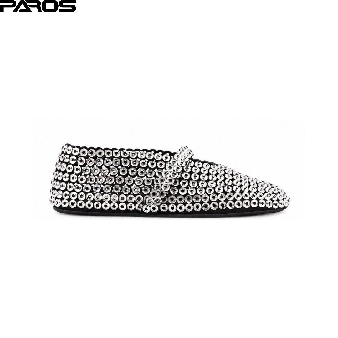 Alaïa Suede Glass-Embellished Ballet Flats 'Silver'