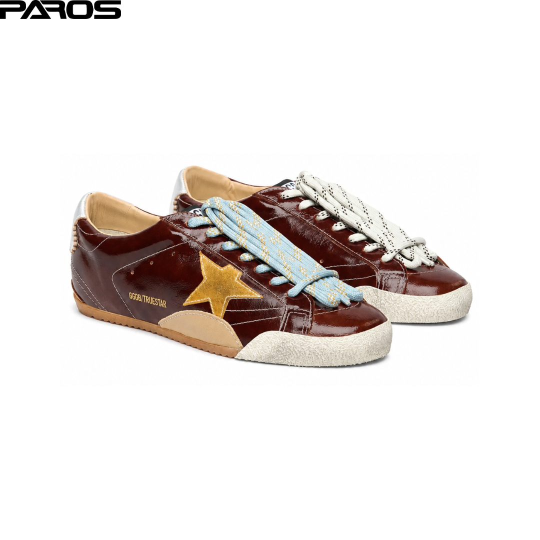 Golden Goose True-Star in burgundy naplak with suede star and silver nappa heel tab