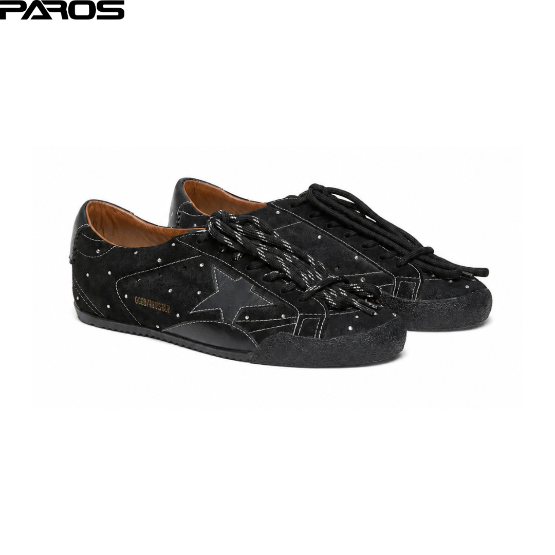 Golden Goose True-Star in black suede with Swarovski crystals and black leather star